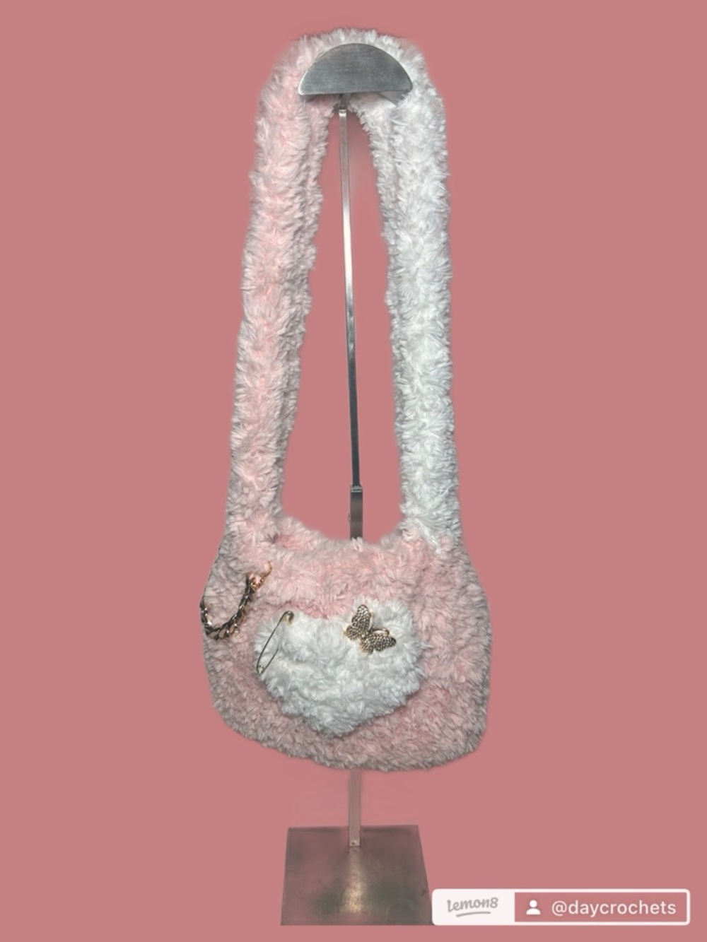 Plush Pink & White Heart Crossbody Bag